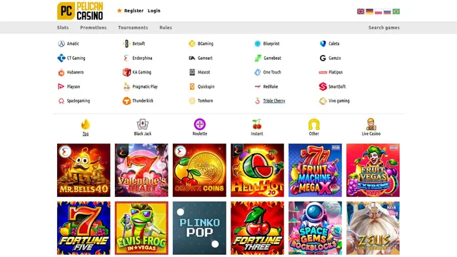 pelican casino website screen