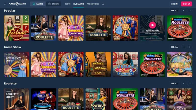 platincasino live games