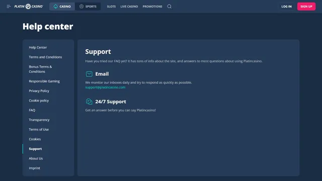platincasino support