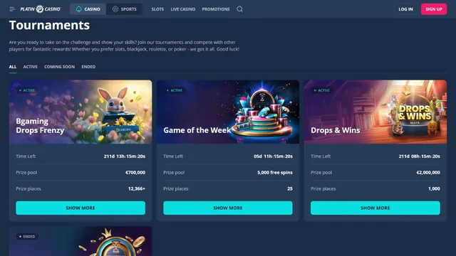 platincasino tournaments