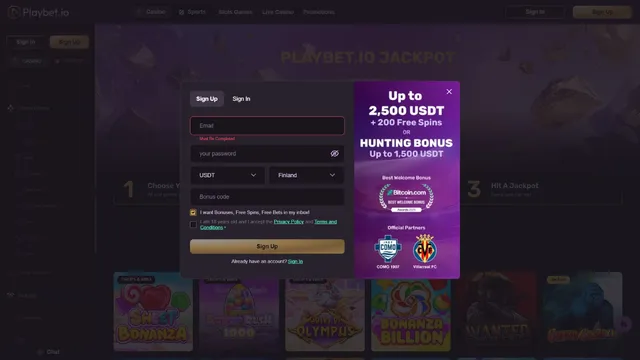 playbet.io casino registration