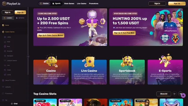 playbet.io casino website screen