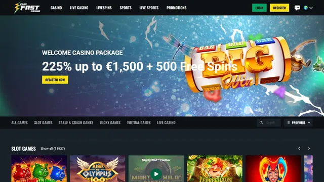 playfast casino website screen