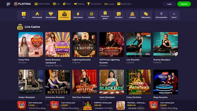 playfina casino live games