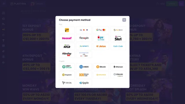 playfina casino payments