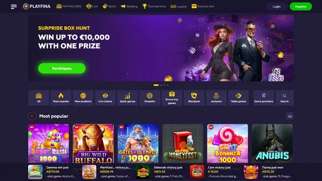playfina casino website screen