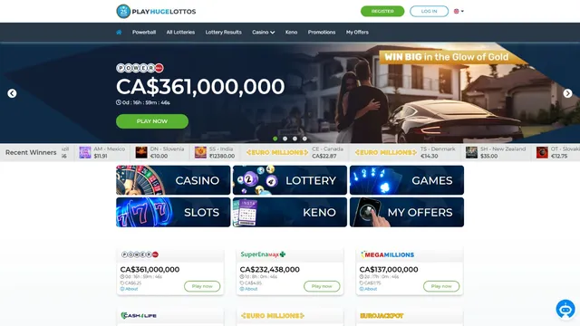 playhugelottos casino website screen