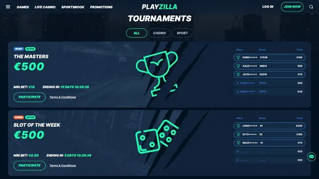 playzilla casino tournaments