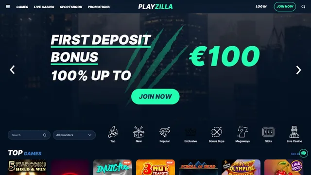 playzilla casino website screen