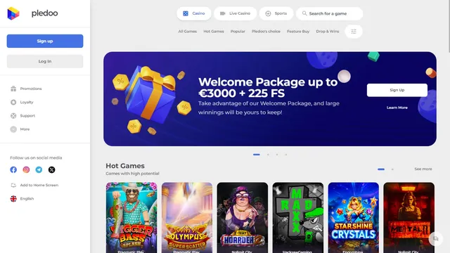 pledoo casino website screen