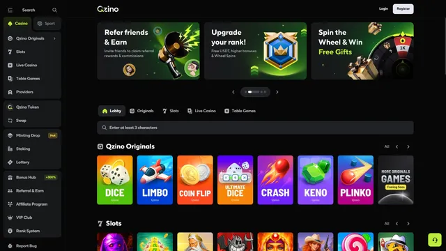 qzino casino website screen