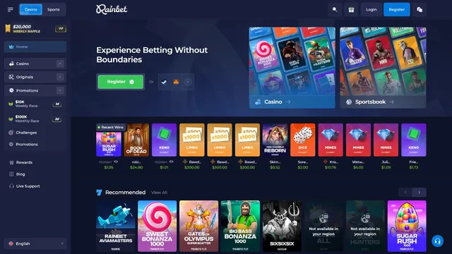 rainbet casino website screen