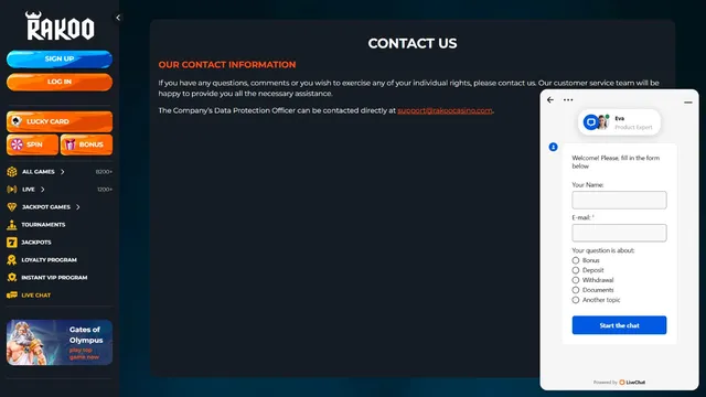 rakoo casino support