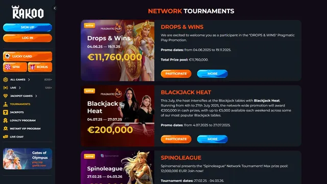 rakoo casino tournaments