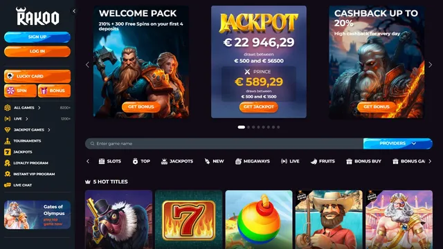 rakoo casino website screen