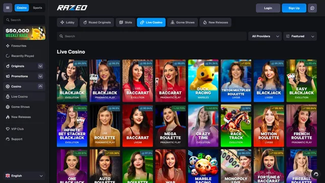 razed casino live games