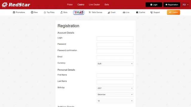 redstar casino registration