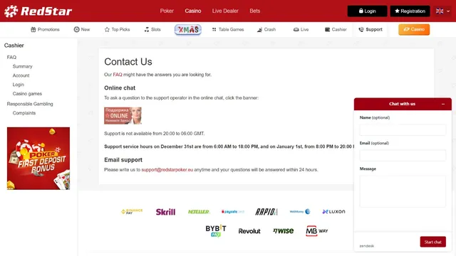 redstar casino support