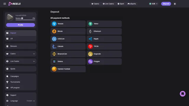 reels casino deposit