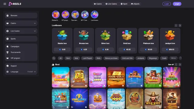 reels casino website screen