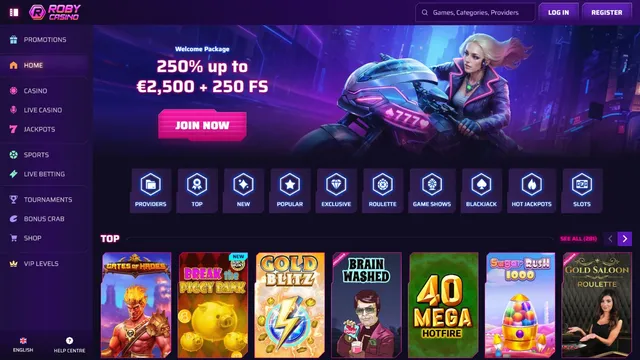 roby casino website screen
