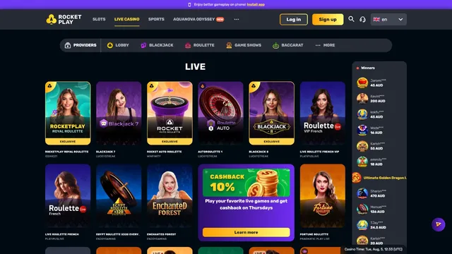 rocketplay casino live games