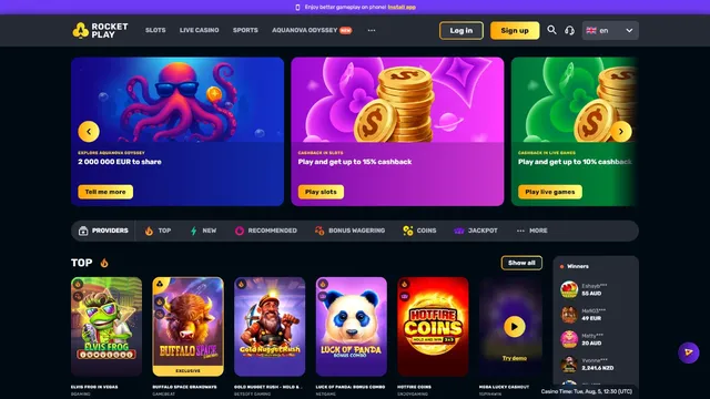 rocketplay casino website screen