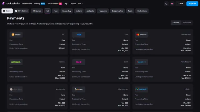 rockwin casino payments
