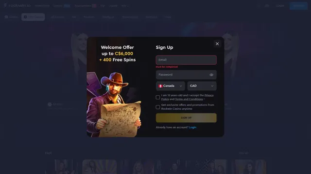 rockwin casino registration