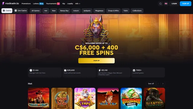 rockwin casino website screen
