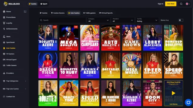 rollblock casino live games