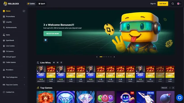 rollblock casino website screen