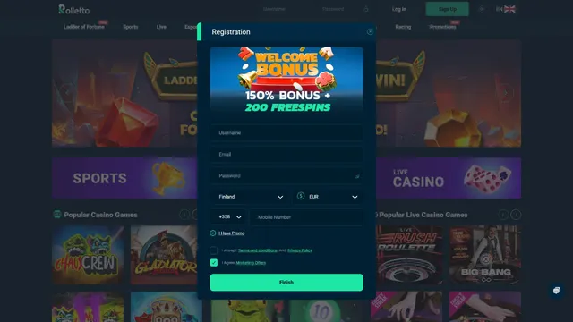 rolletto casino registration