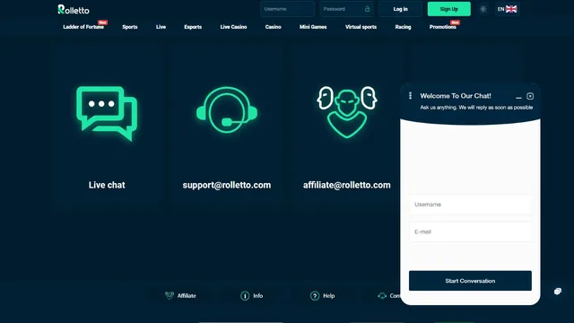 rolletto casino support