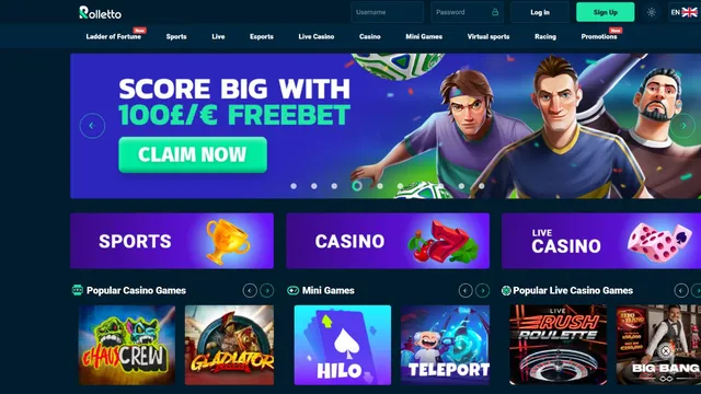 rolletto casino website screen