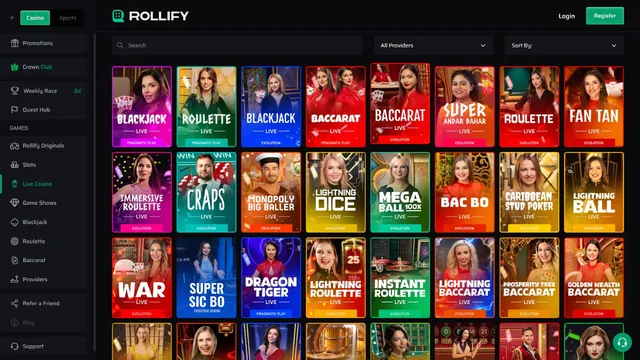 rollify casino live games