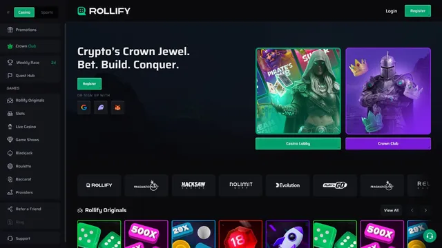 rollify casino website screen