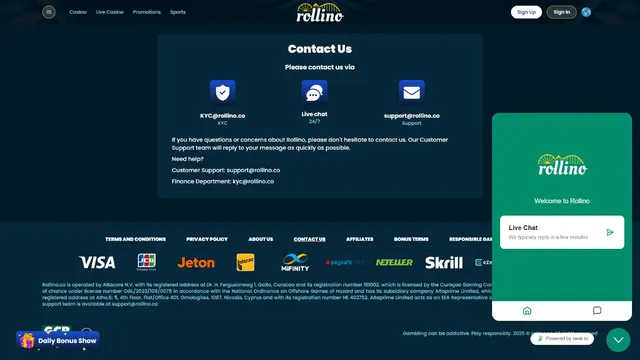 rollino casino support
