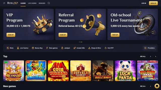 rollxo casino website screen
