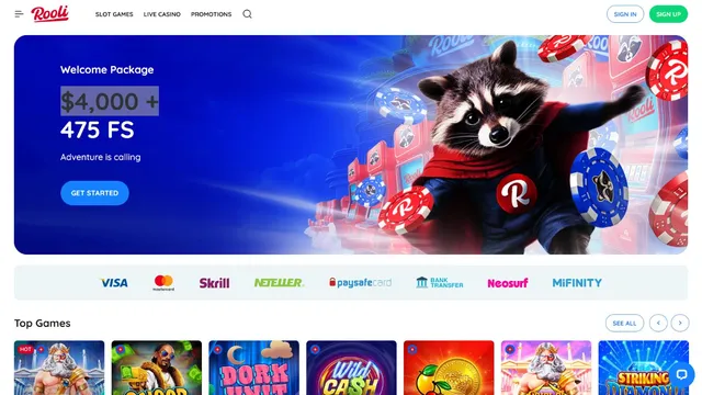 rooli casino website screen