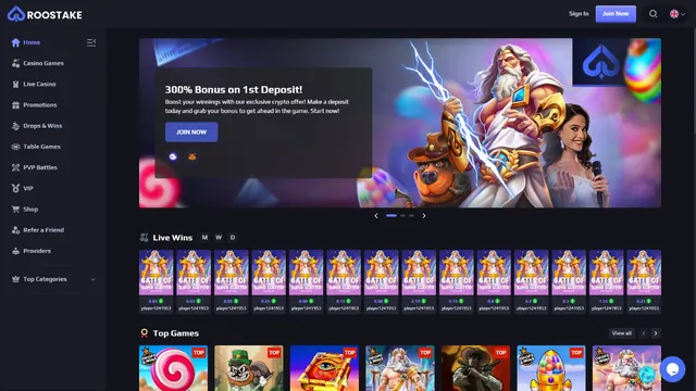 roostake casino website screen