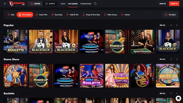 rooster.bet casino live games