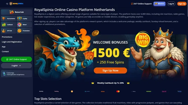 royalspinia casino website screen