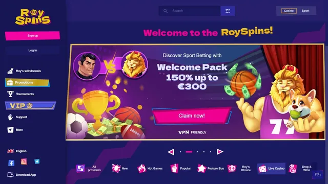 royspins casino website screen