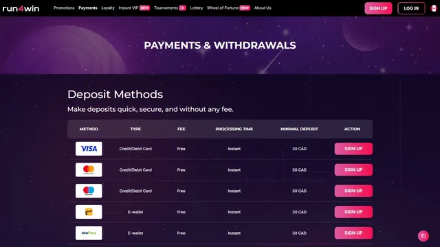 run4win casino deposit