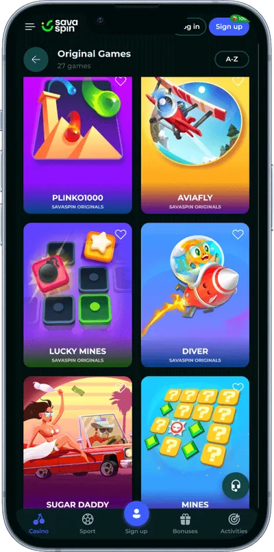 savaspin casino mobile originals games