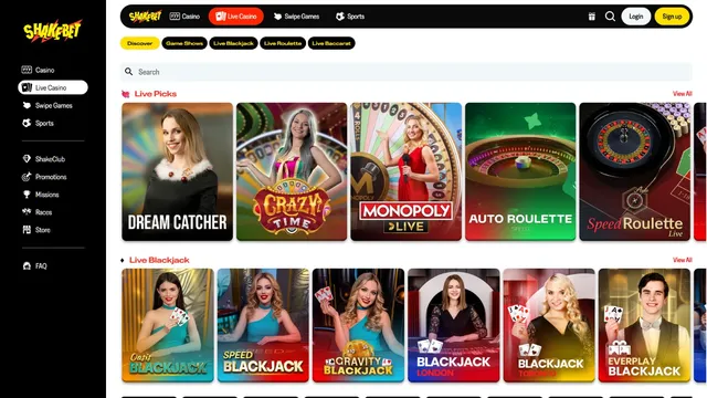 shakebet casino live games