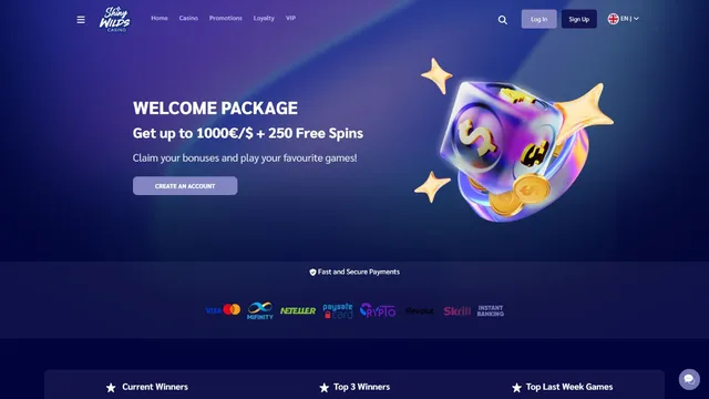 shinywilds casino website screen