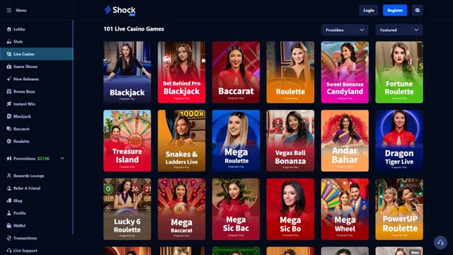 shock casino live games