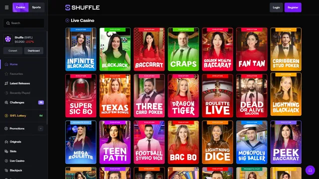 shuffle casino live games